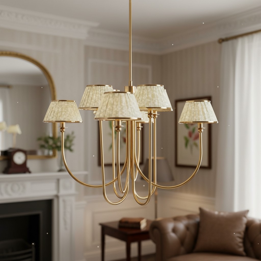 Ruchee Chandelier - Layered Fabric Shade Brass Ceiling Light for Dining or Living Spaces T710