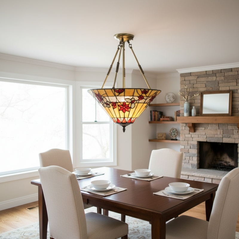 TF Butterfly Pendant Light - Stained Glass Pendant in Art Nouveau Style for Living Room T931