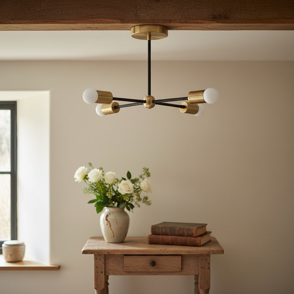Mobilux Line Mid Century Gold Sputnik Chandelier - Geometric Brass Fixture T325