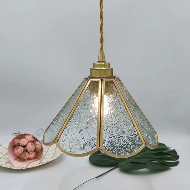 Japanese Vintage Begonia Glass Pendant Light
