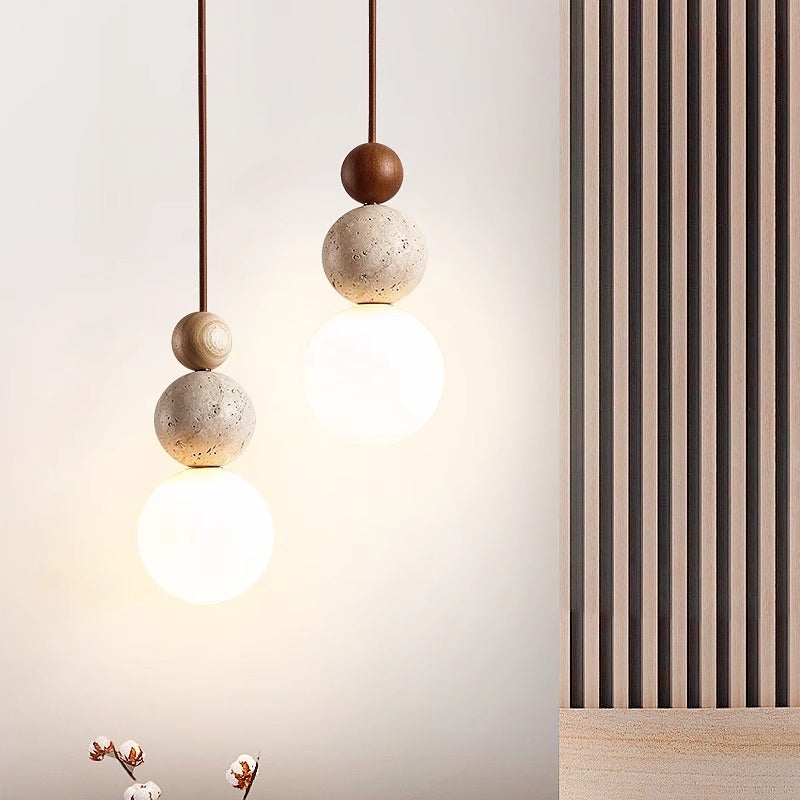 Travertine Stone Cream Retro Minimalist LED Pendant Light T2137