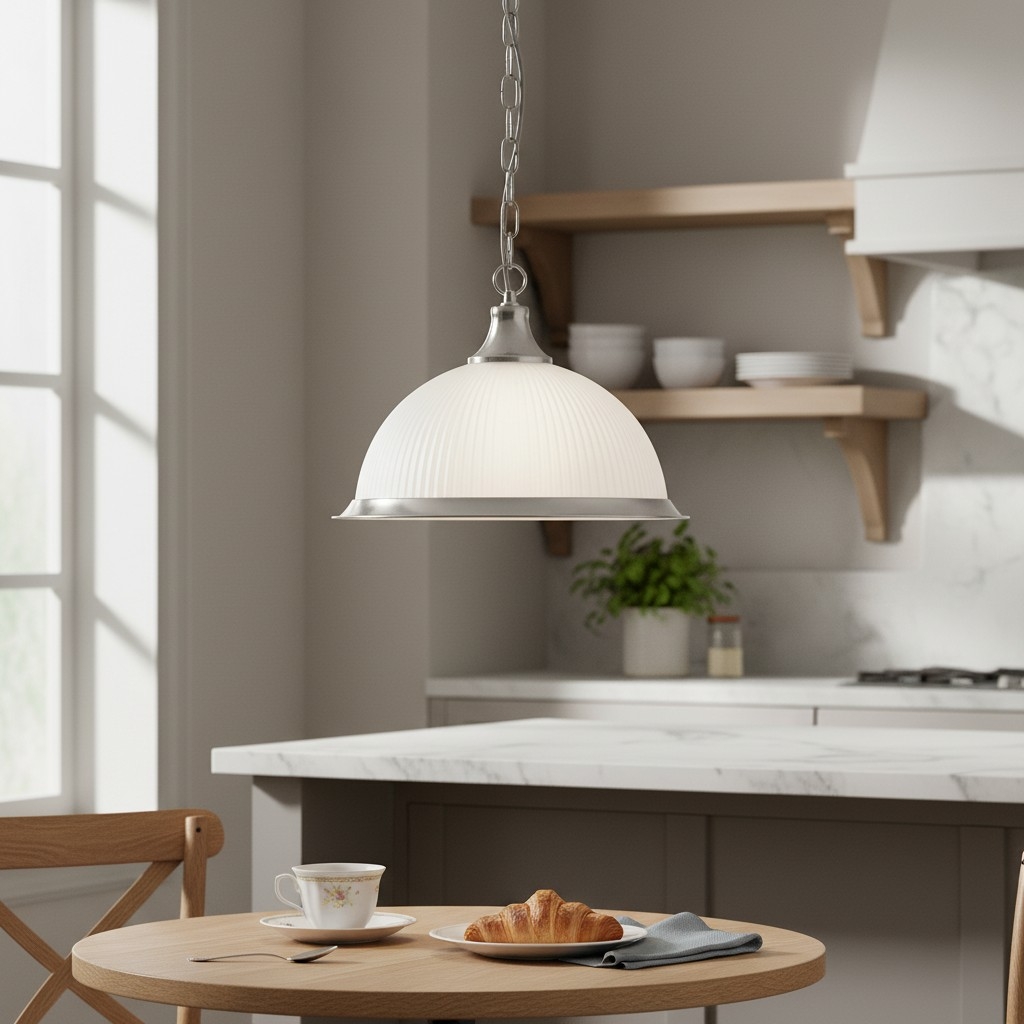 TF Vintora Ribbed Glass Pendant Light - Elegant Metal Trim for Kitchens, Dining Areas and Hallways T1022