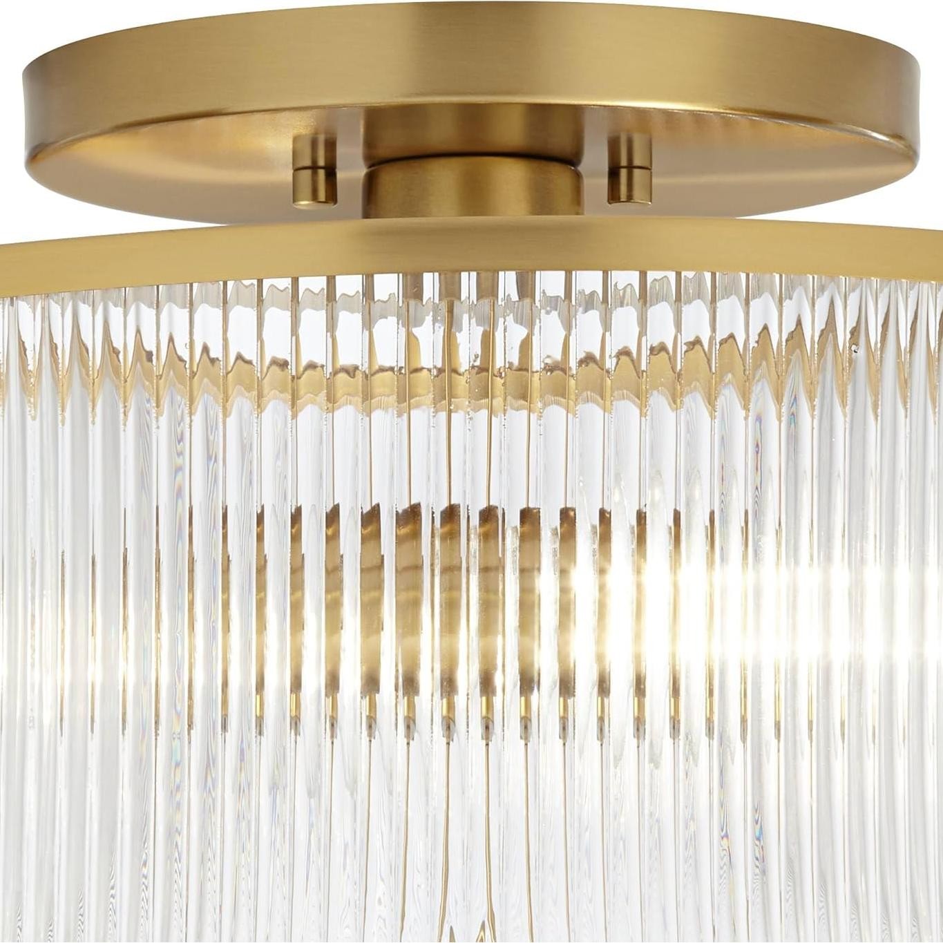 Drum Ribbed Glass Ceiling Lamp - Vintage Farmhouse Flush Mount T454