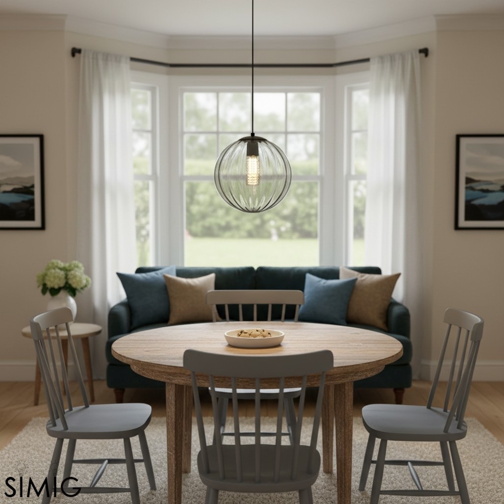 Lunorie Iron Metal Glass Globe Pendant Light - Sculpted Adjustable Pendant for Dining Spaces T570