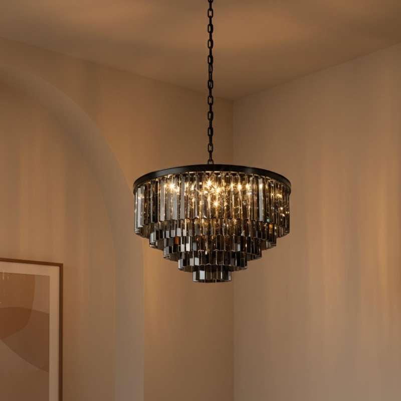 Aurevon Crystal Prism Metal Frame Modern Ceiling Chandelier for Home and Hotel T494