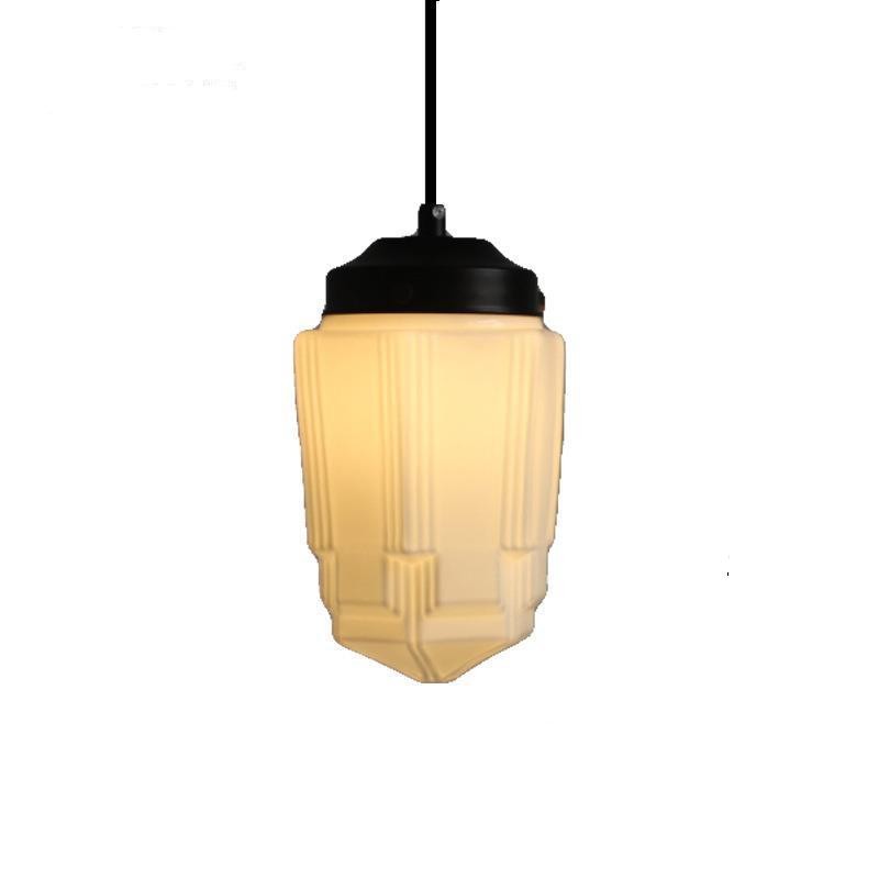 Vintage White Milk Glass Geometric Jar Pendant Light G96