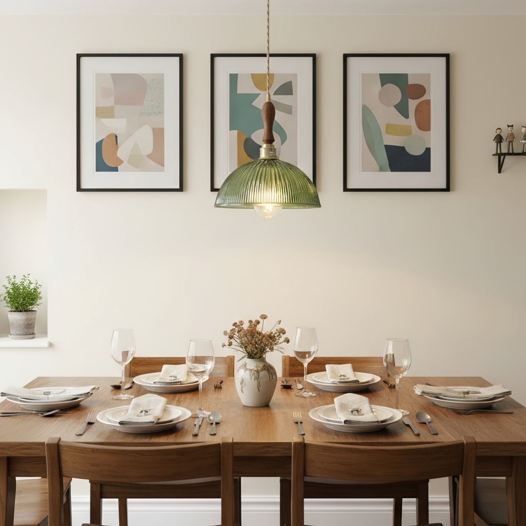 Ribilux Ribbed Pendant Light - Vintage Glass and Metal for Kitchen and Dining Room T1120
