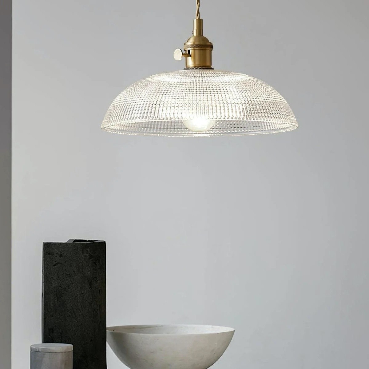 Modern Spiral Pendant Light – Textured Ribbed Glass Shade S225
