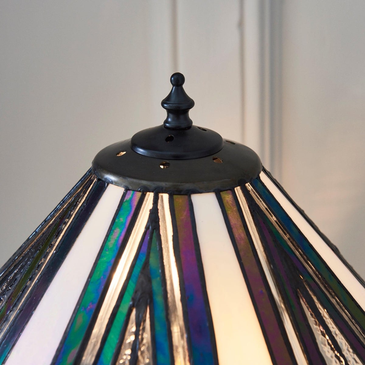 TF Astoria Art Deco Stained-Glass Table Lamp - Bevelled & Iridescent Shade for Bedroom or Living Room T852
