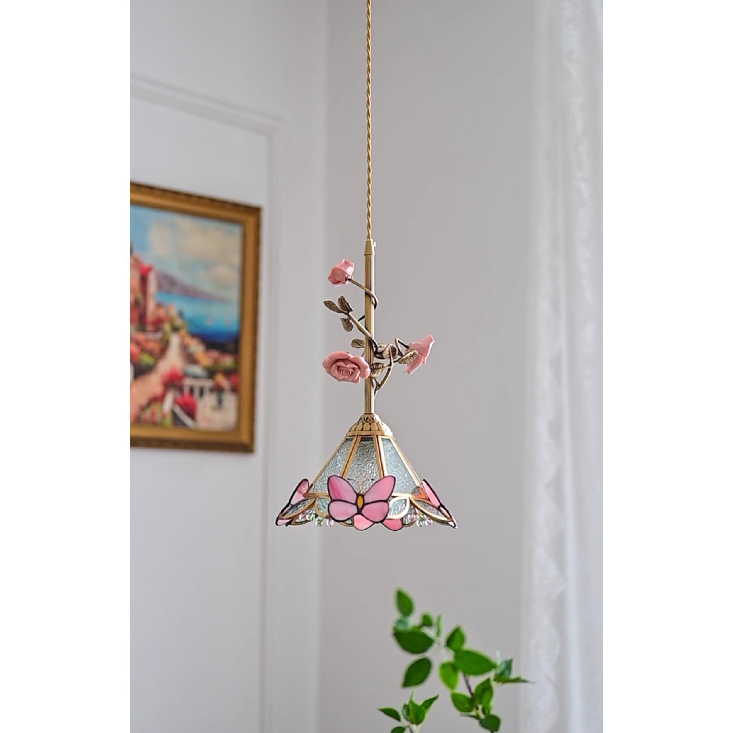 Lalique Rose Glass Pendant Lamp T1898