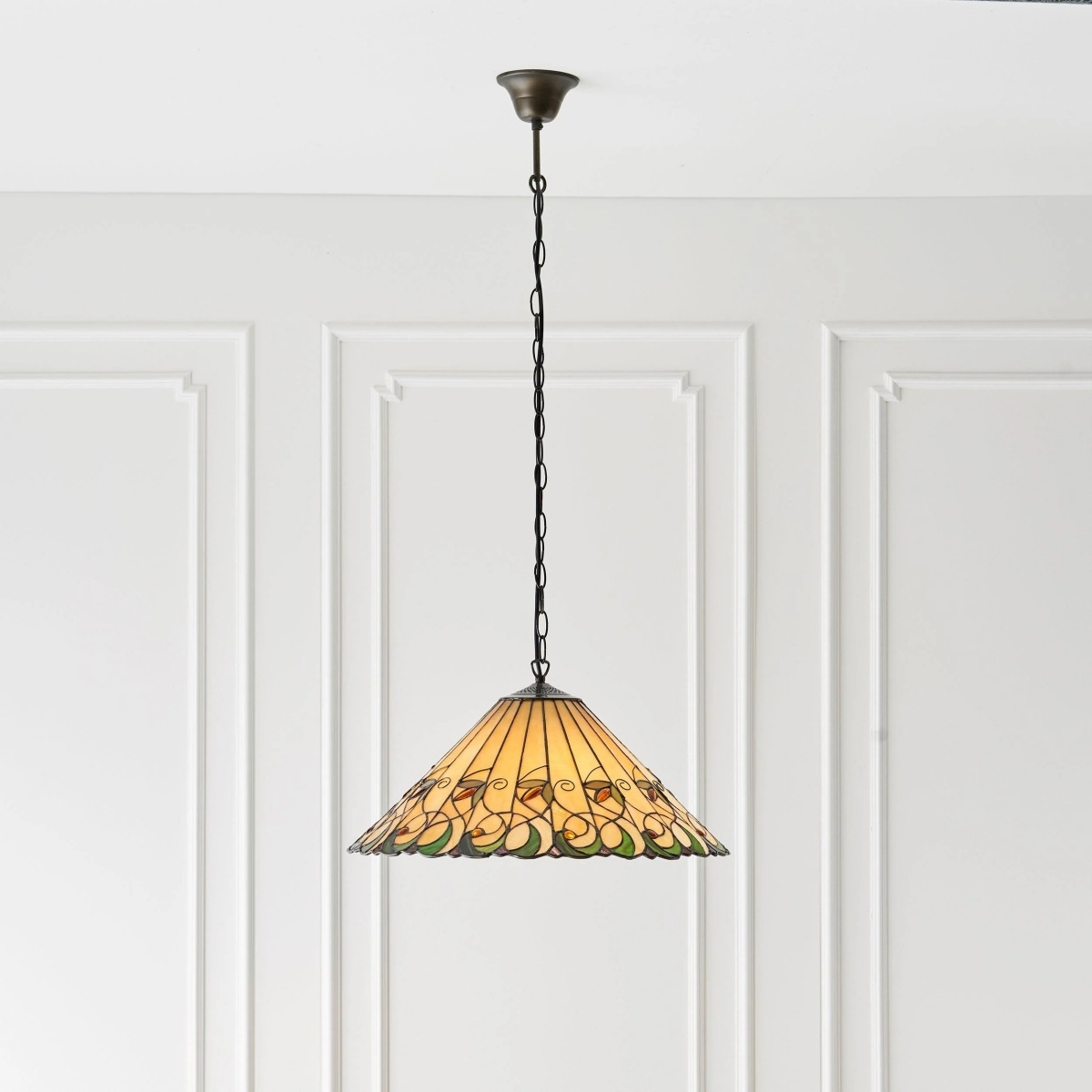 TF Jamelia Vintage Floral Stained Glass Dome Pendant Light for Dining Rooms T1052