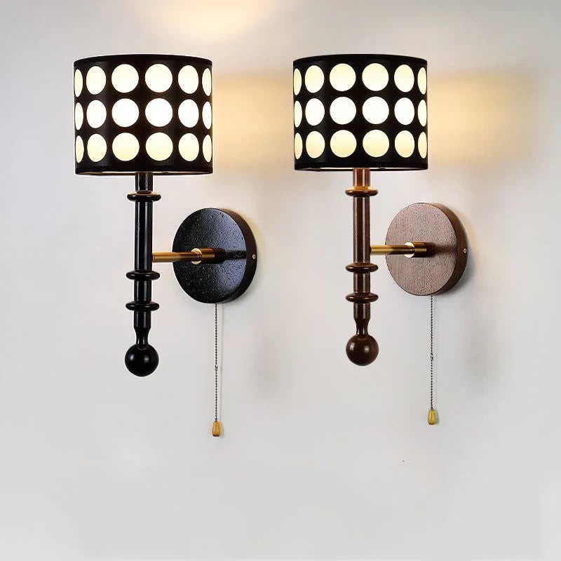 French White Polka Dot Fabric Cylinder Shade Wall Sconce S366