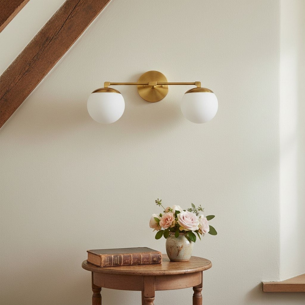 Glorica Glass Vanity Light - Art Deco Brass Wall Globe Fixture Modern T392