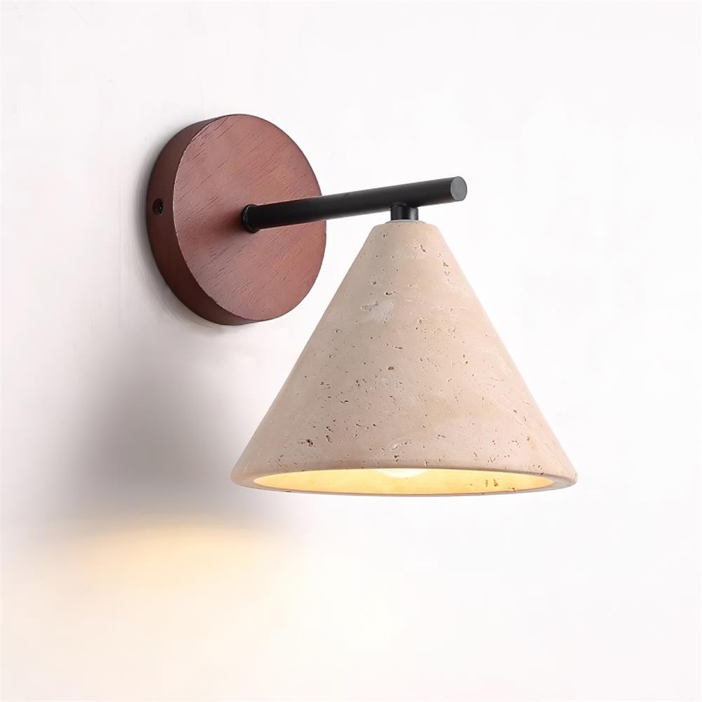 Textured Travertine Cone Wall Light - Minimalist Bedroom Sconce M56