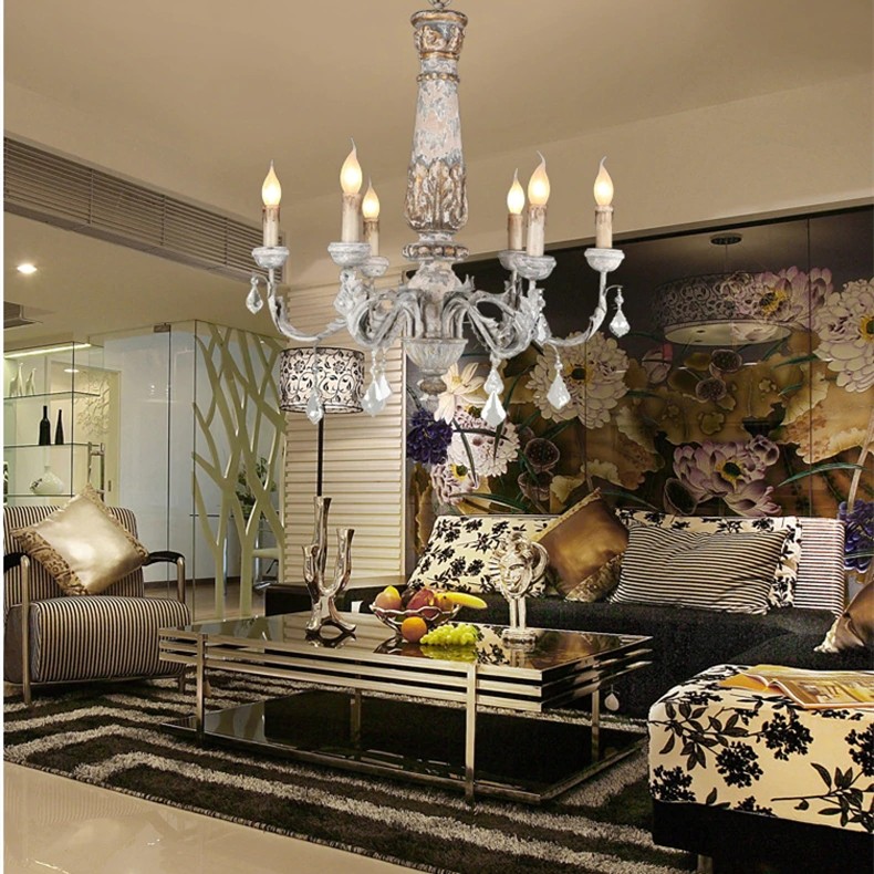 Wooden Iron Vintage Crystal Chandelier