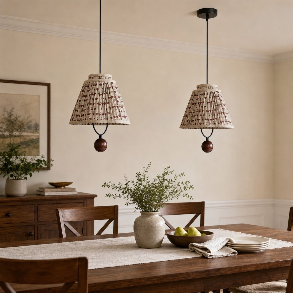 Solmire Decorative Floral Fabric Pendant Light - Metal Accent Hanging Lamp for Living Room and Dining Room T2231