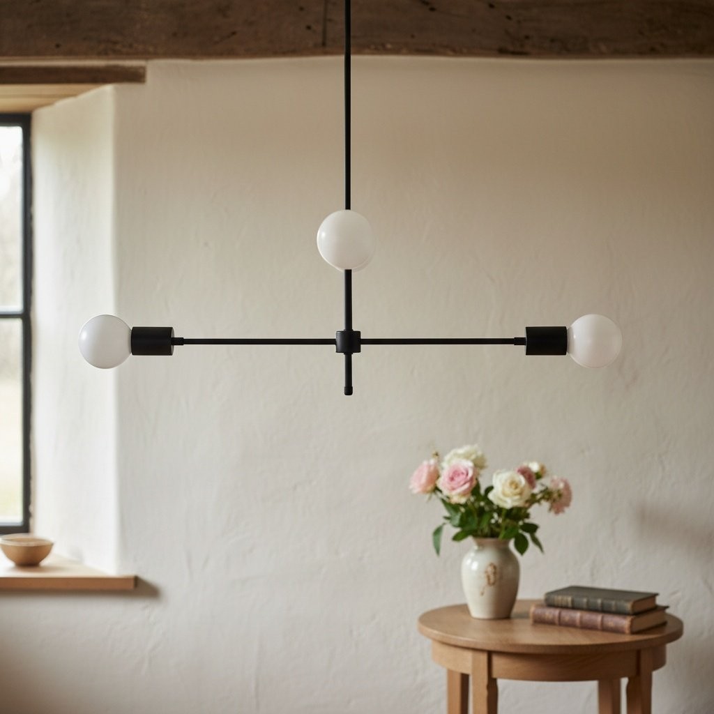 Mobilux Line Black and Brass Chandelier - Contemporary Globe Ceiling Hanging Light T337