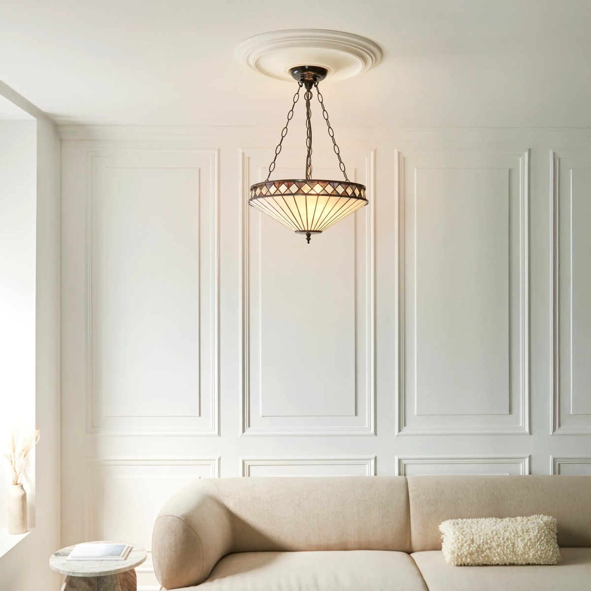 TF Fargo Adjustable Pendant with Stained Glass Inspired Inverted Shade for Island and Dining T981