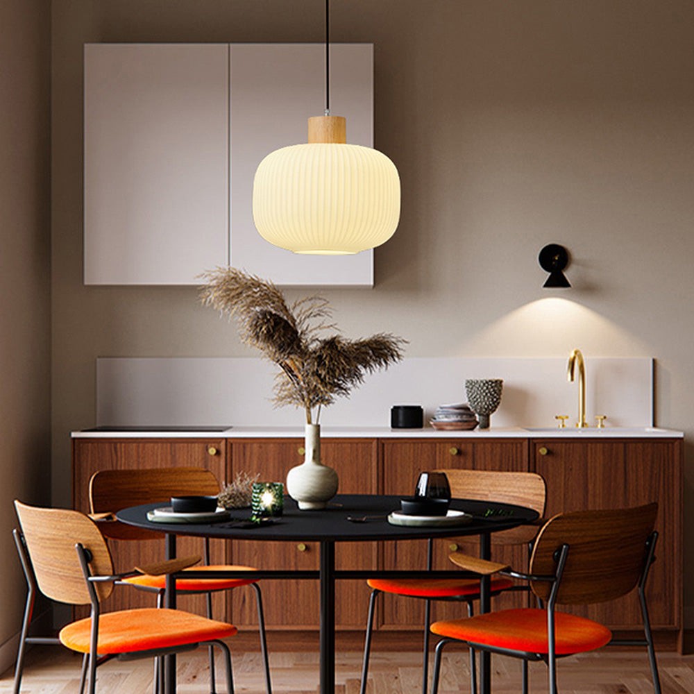 Nordic White Lantern-Like Glass Pendant Lamp M27
