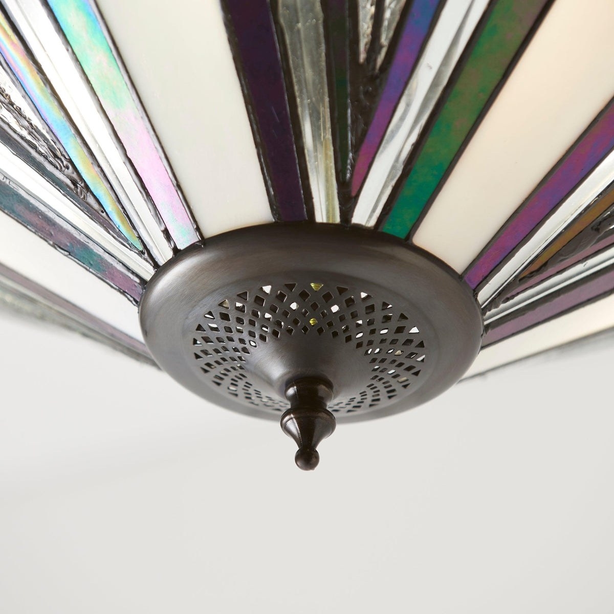 TF Astoria Decorative Stained Glass Semi Flush Light - Art Deco Ceiling Fixture for Entryways & Lounges T1031