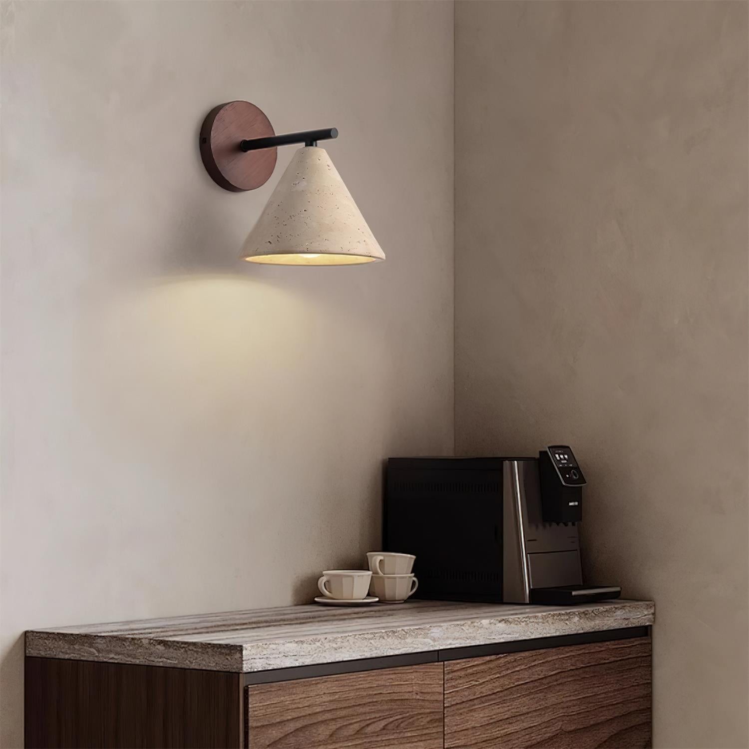 Textured Travertine Cone Wall Light - Minimalist Bedroom Sconce M56