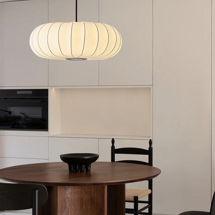 Simple Wabi-sabi White Lantern Fabric Pendant Lamp M06