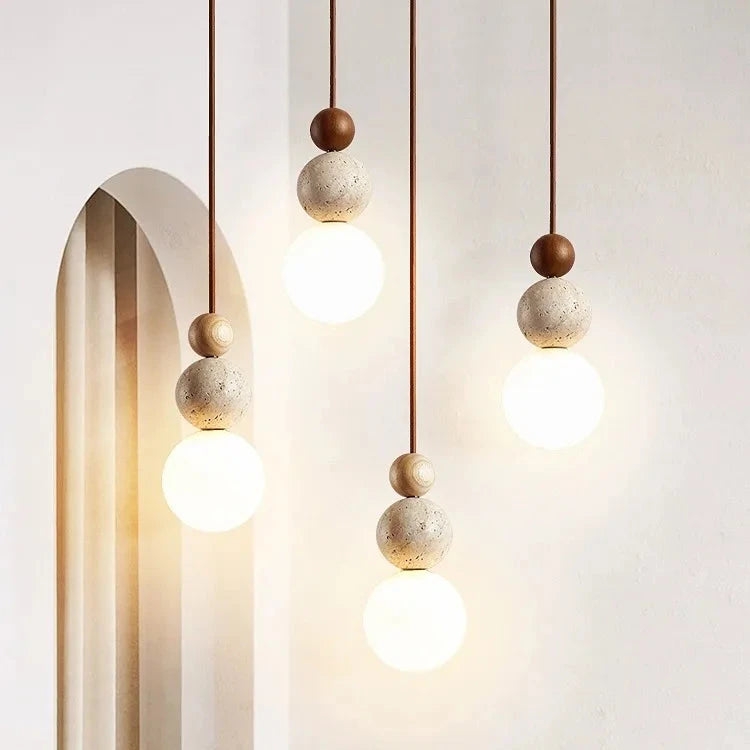 Elegant Glow Cream Stone Bedside Pendant Light T2133