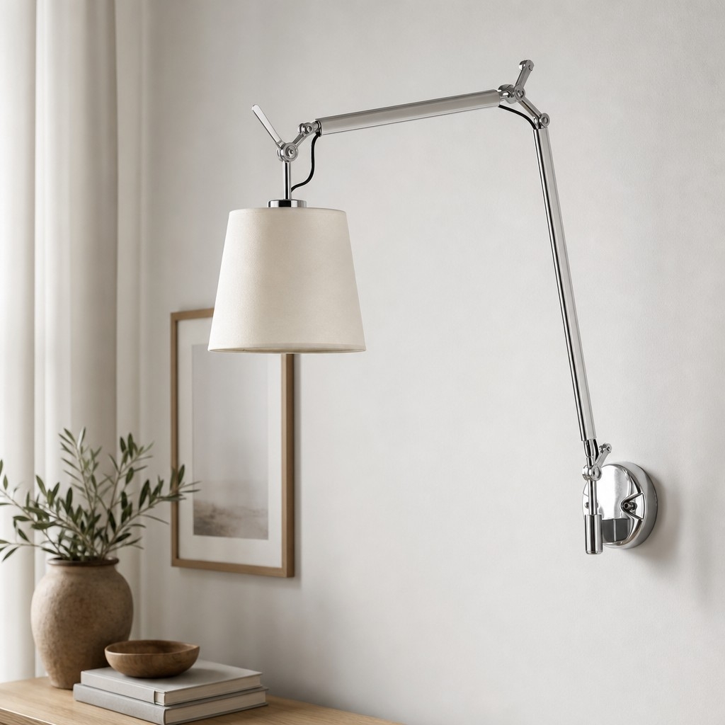 Lunavera Modern Capiz Shell or Fabric Shade Adjustable Arm Wall Lamp for Bedroom T2212