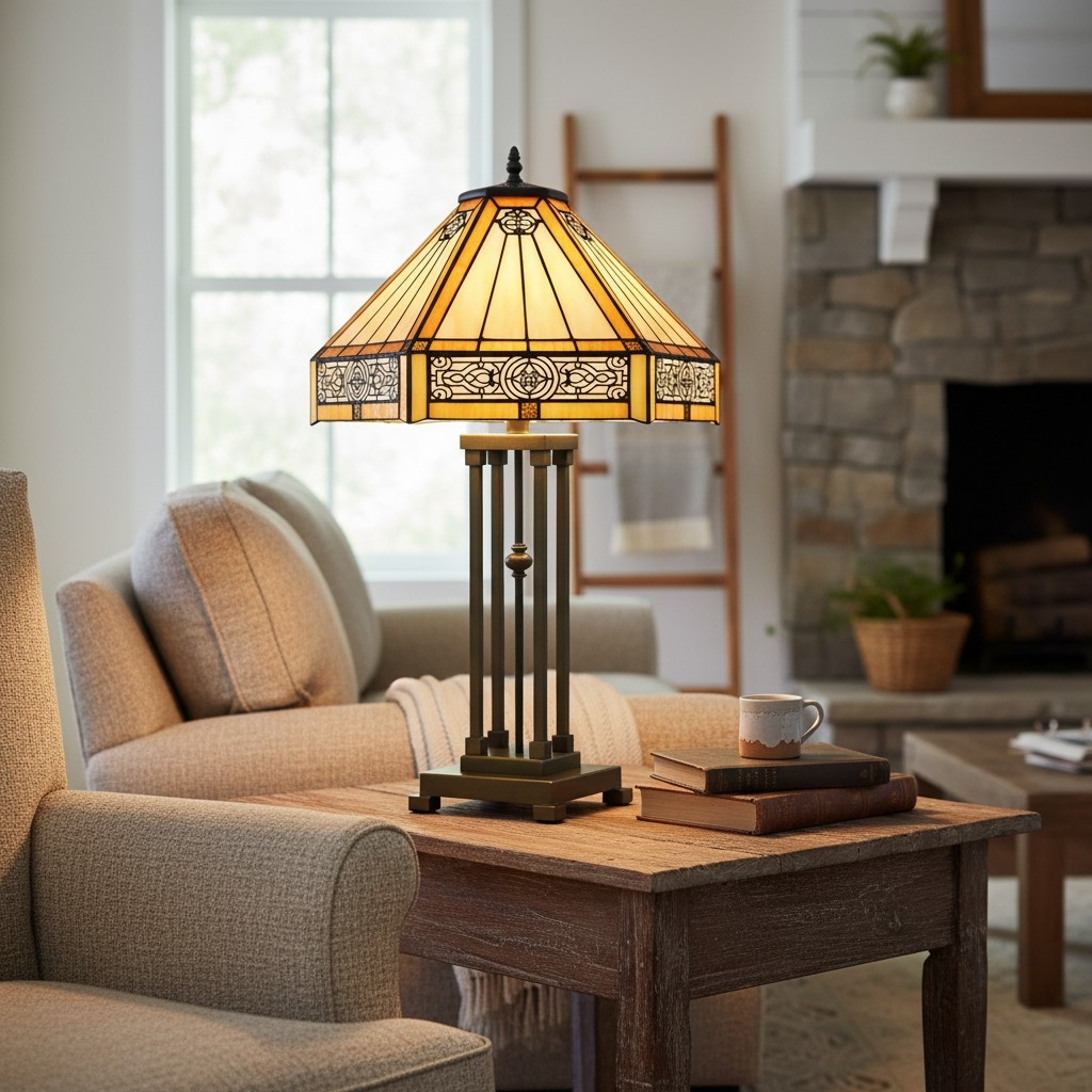Velora Artisan Dragonfly Stained Glass Table Lamp - Vintage Tiffany Style Accent Light for Living Room T899