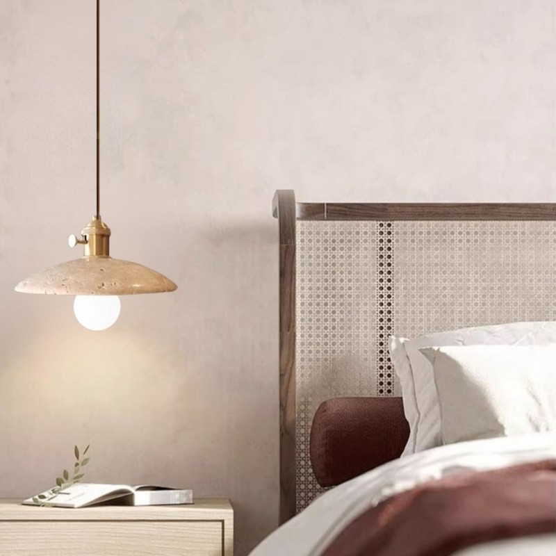 Modern Travertine Pendant Lamp – Antique Copper Fixture S279