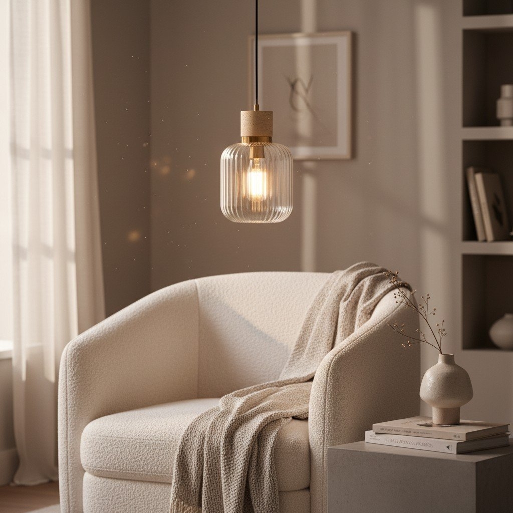 Korlisse Natural Stone and Glass Pendant Light - Stylish Lamp for Lounge or Living Room T929