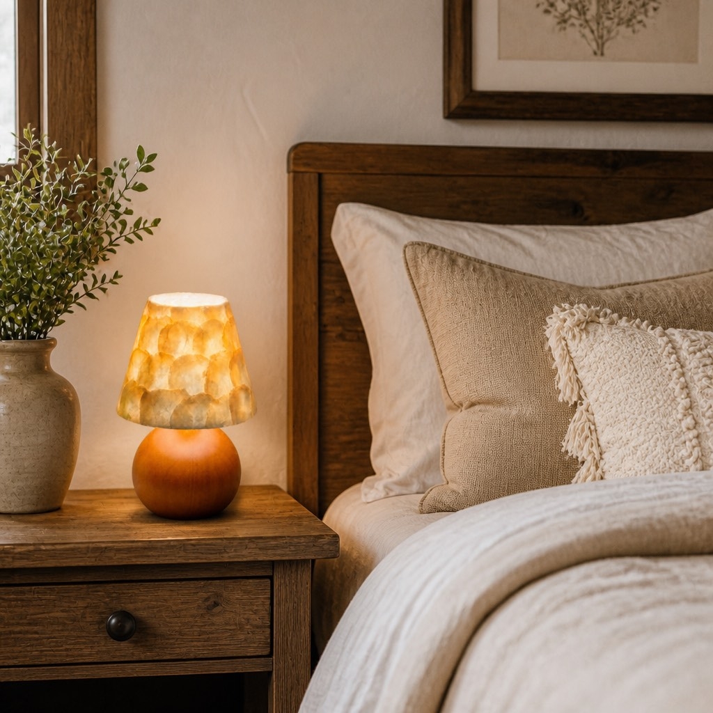 Beamira Natural Shell Mica Table Lamp - Handmade Crafted for Bedroom or Living Room T2200