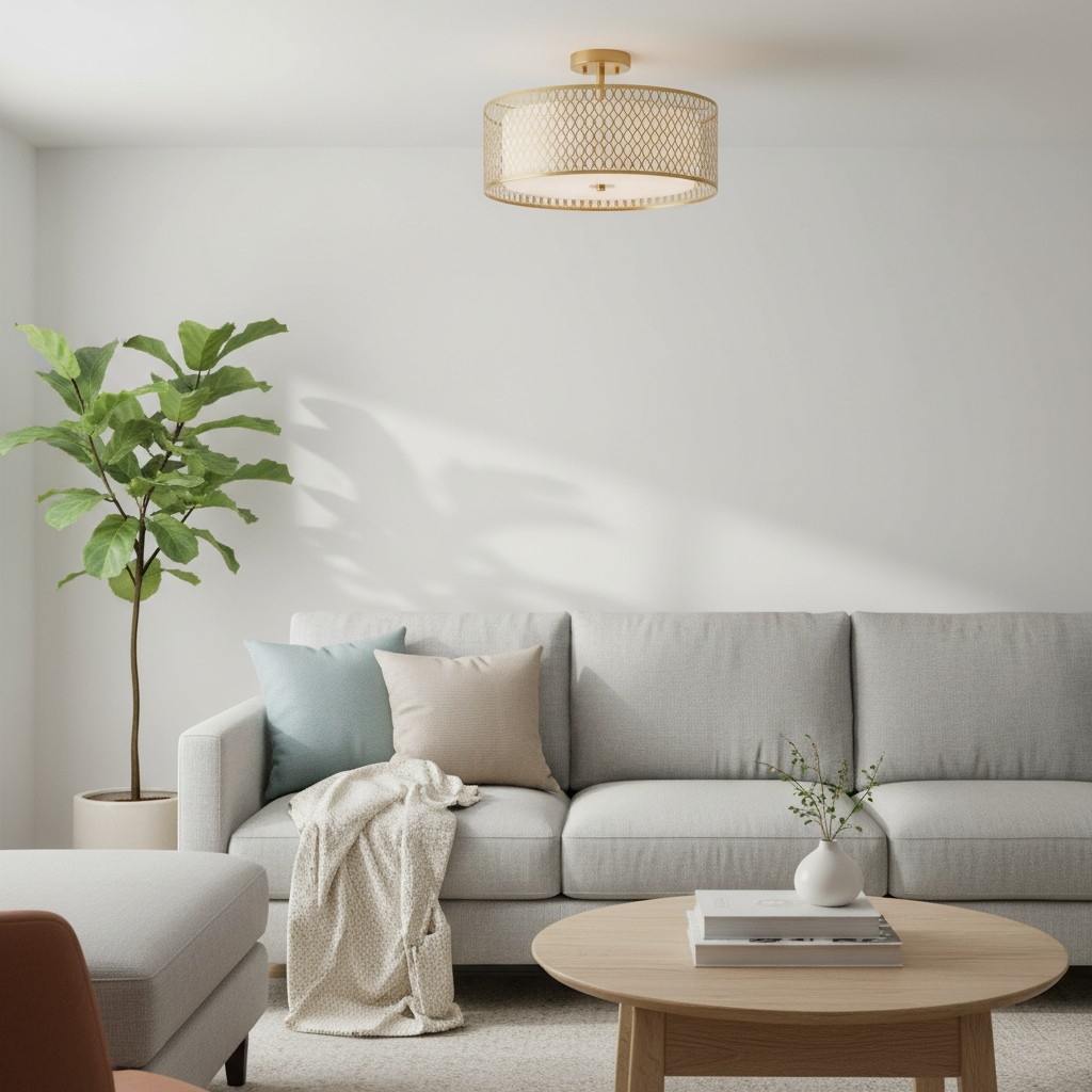 Liorin Geometric Mesh 3‑Light Flush Ceiling Light - Mesh Metal Frosted Glass Lamp for Living Room or Hallway T865