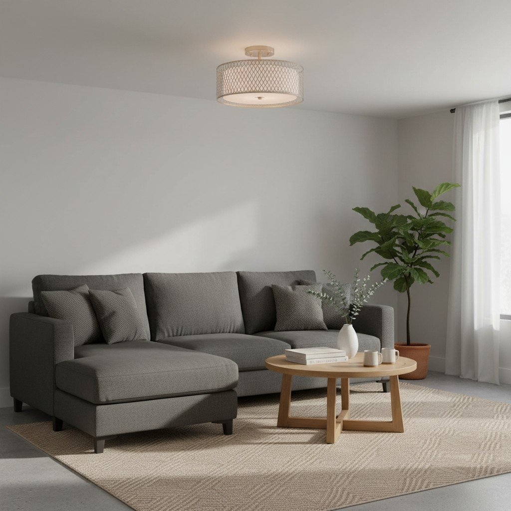 Liorin Geometric Mesh 3‑Light Flush Ceiling Light - Mesh Metal Frosted Glass Lamp for Living Room or Hallway T865