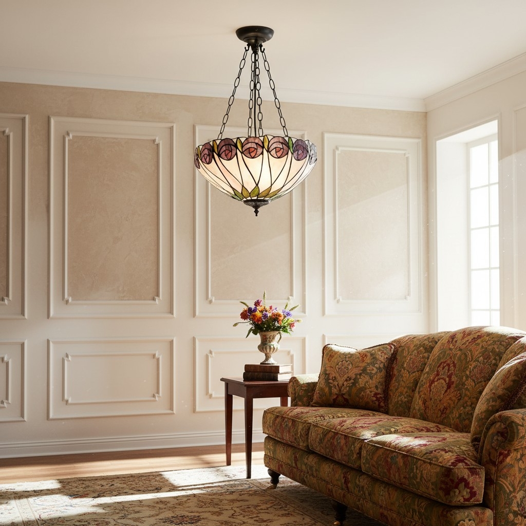 TF Hutchinson Tiffany Pendant - Inverted Art Glass Adjustable Ceiling Light for Home T903