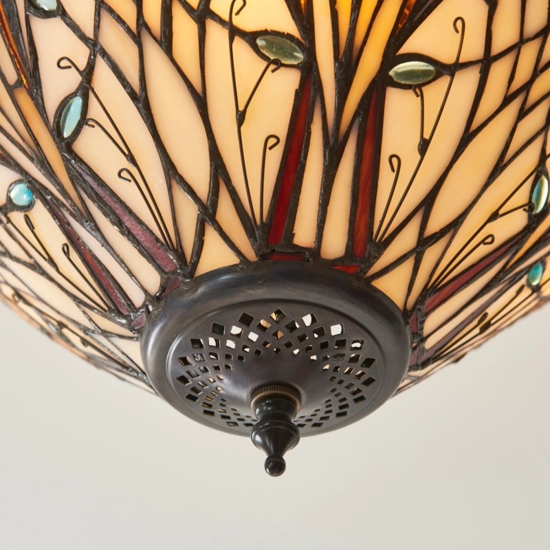 TF Hector Ceiling Light - Handcrafted Stained Glass Design Semi‑Flush or Pendant Fixture for Home T1018