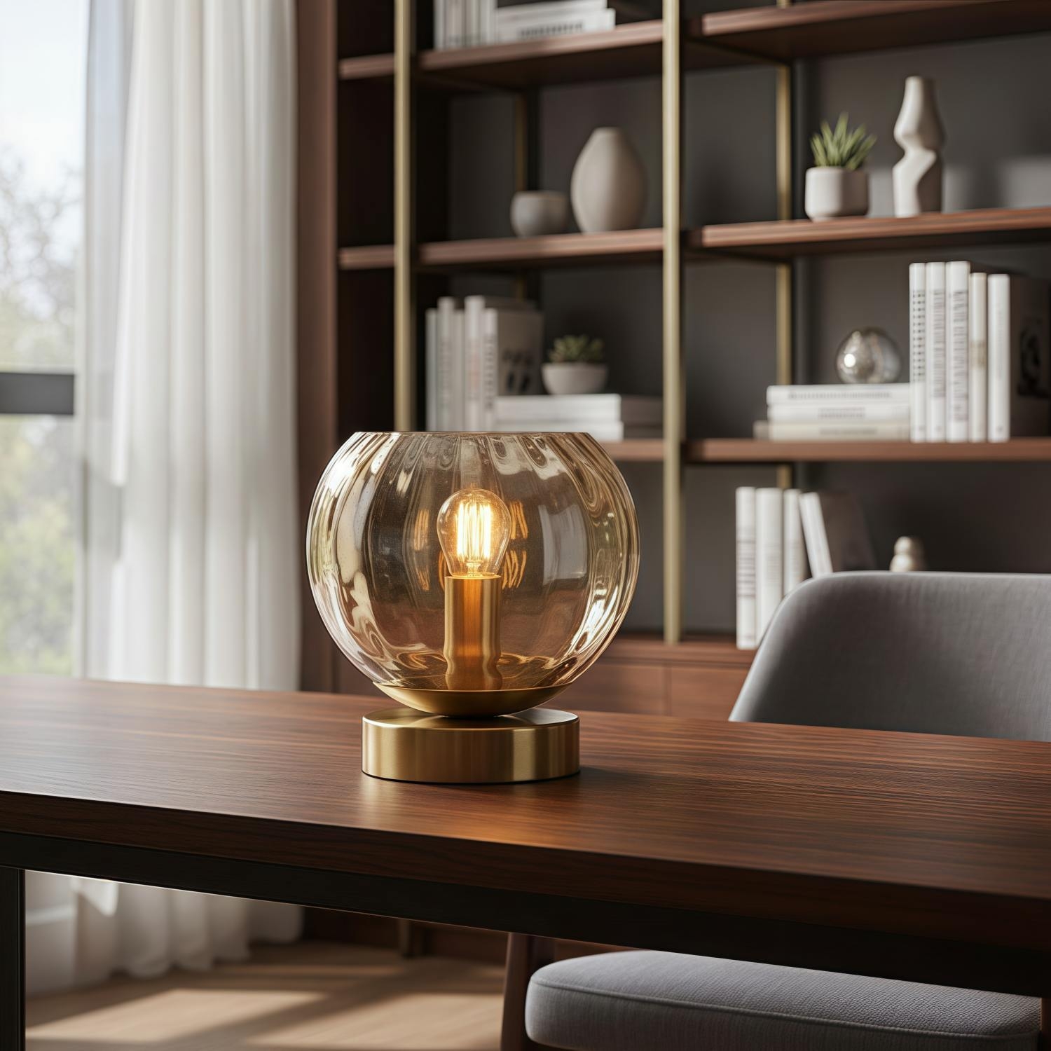 Tracian Modern Dimple Globe Table Lamp - Brass Ambient Decorative Lamp for Bedroom or Lounge T1049