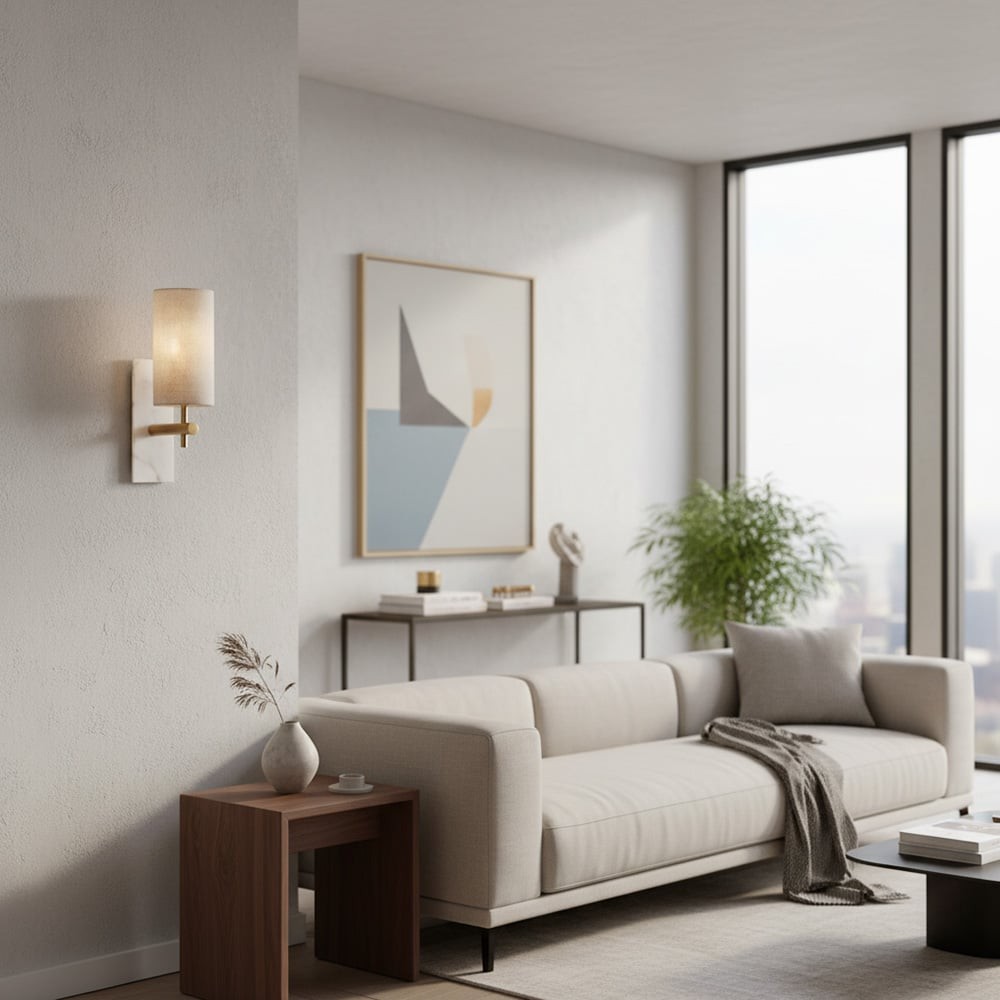 Linemora Timeless Marble Wall Lamp - Natural Linen Shade for Hallway T465