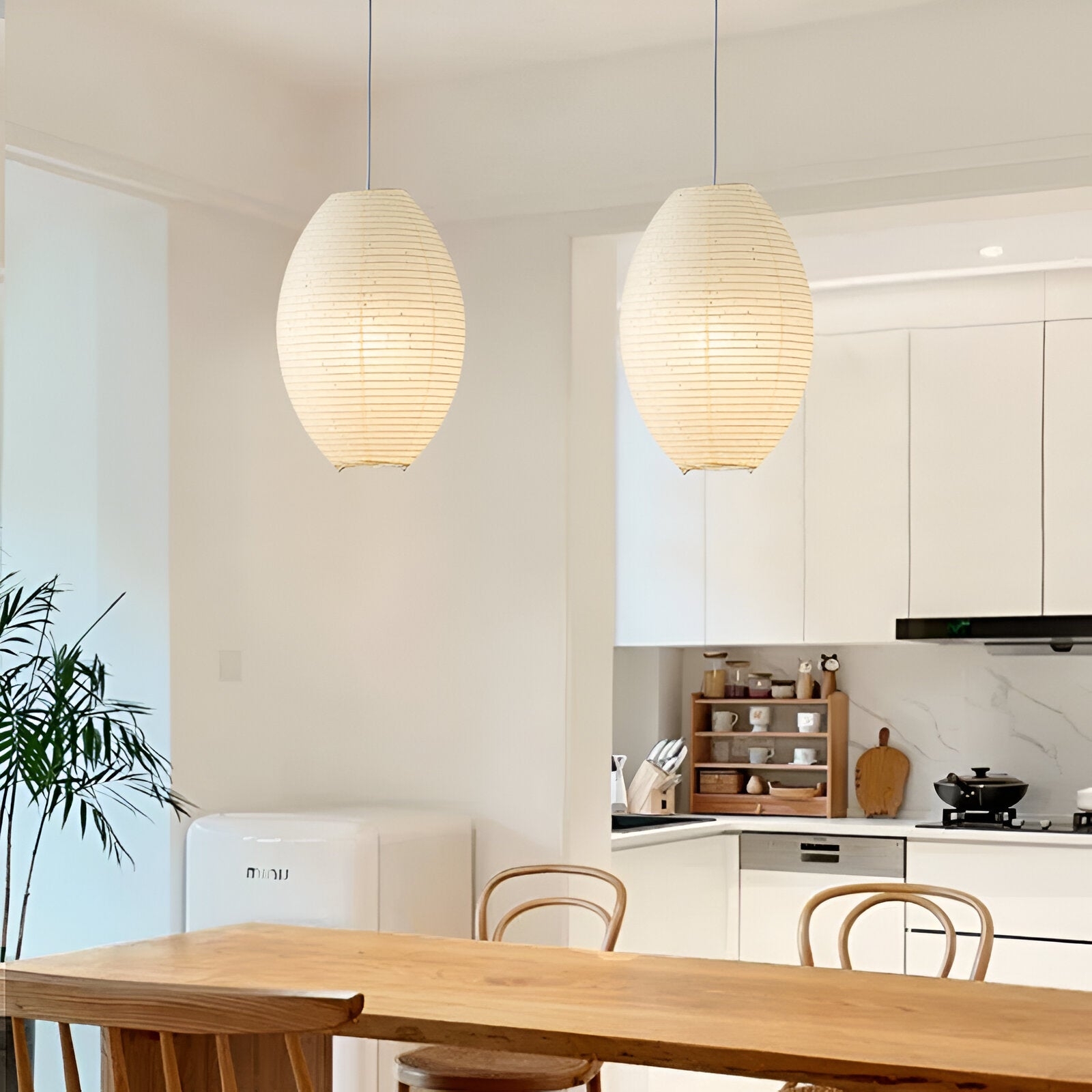 Traditional Japandi Wabi-Sabi Elliptical Paper Pendant Light T2166