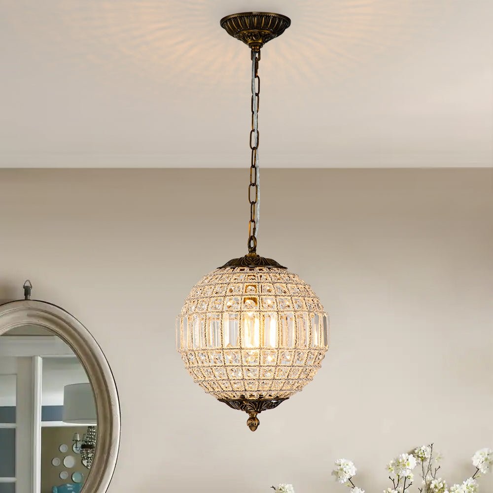 Vintage Luxe Brass Crystal Orb Chandelier G95