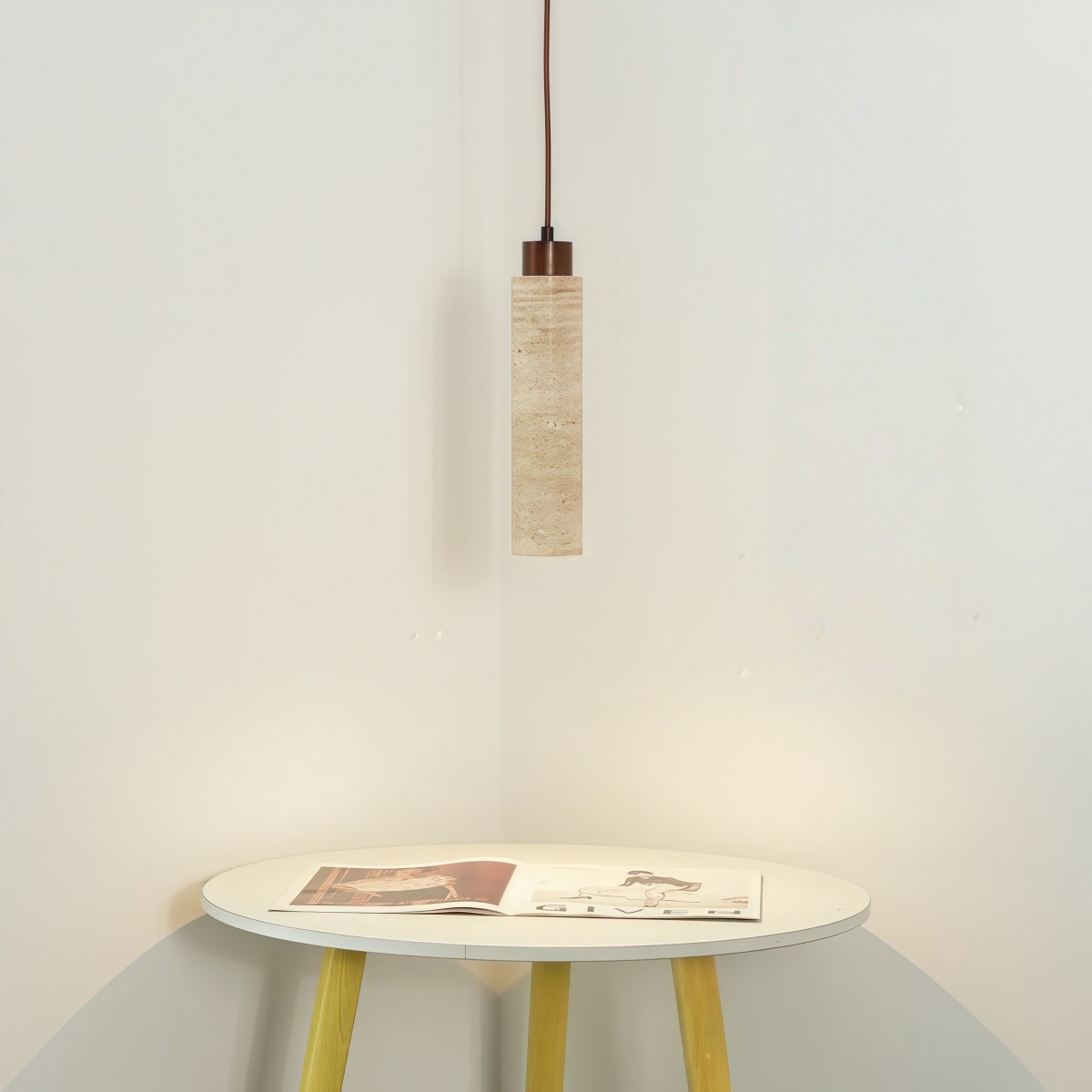 Minimalist Beige Travertine Cylinder Pendant Light S268