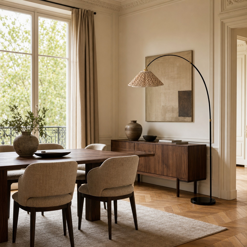 Veslin French Style Floral Arc Floor Lamp - Pleated Fabric Floor Light for Bedroom T2194
