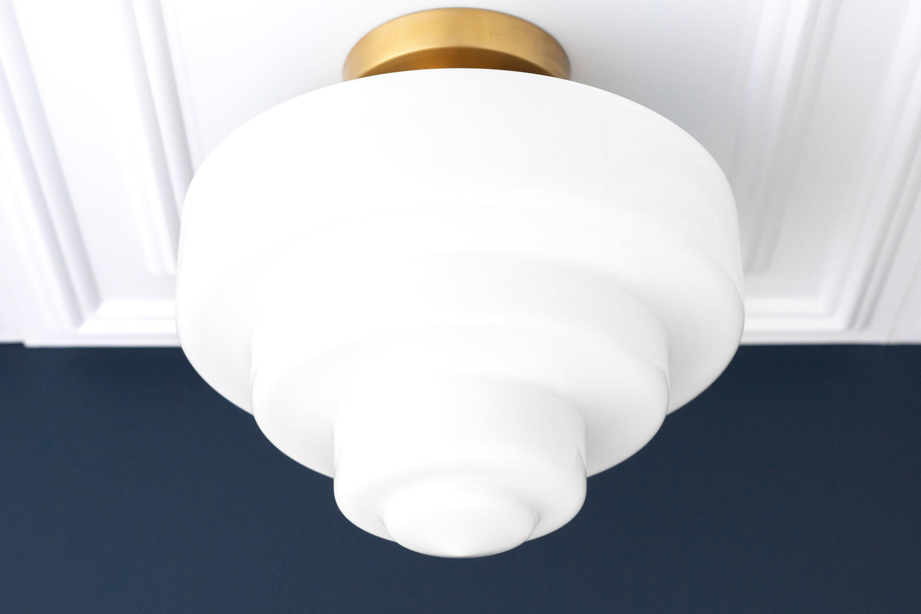 Geotower Glass Brass Ceiling Lamp – Handblown Opal Glass Globe Light T365