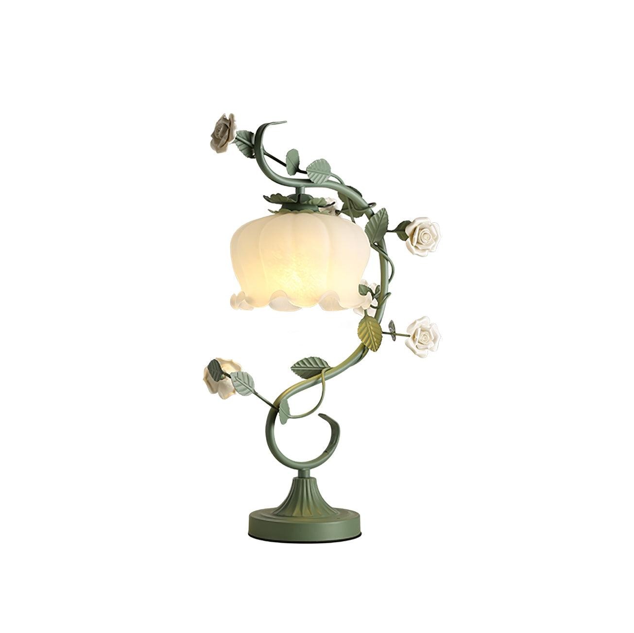 Green Pink White Rose Flower Table Lamp M107