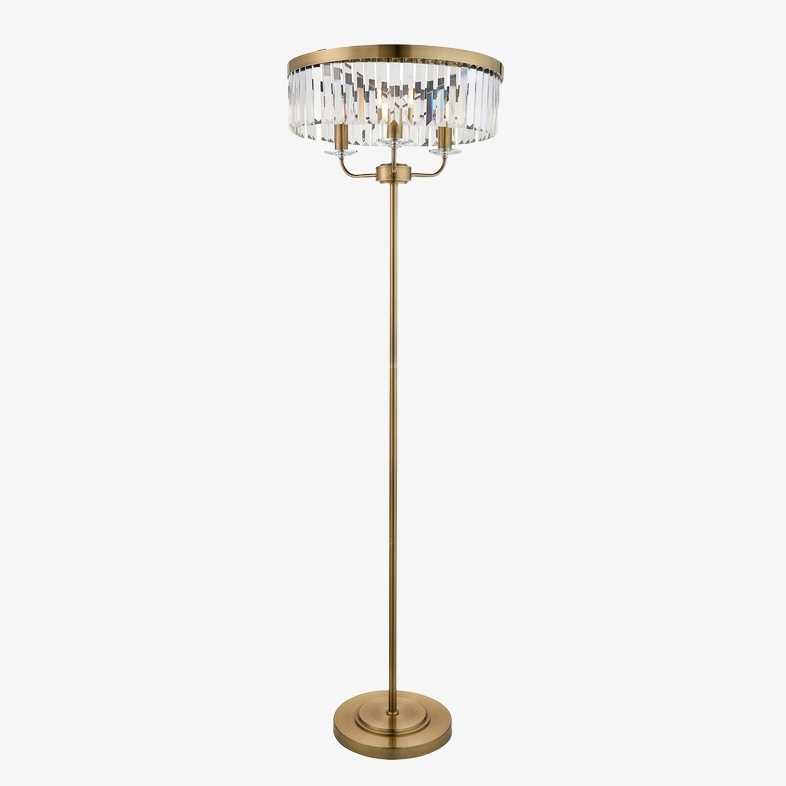 Beveline 3 Light Round Floor Lamp - Faceted Cut Glass Shades Classic Metal Finish For Living Rooms T877