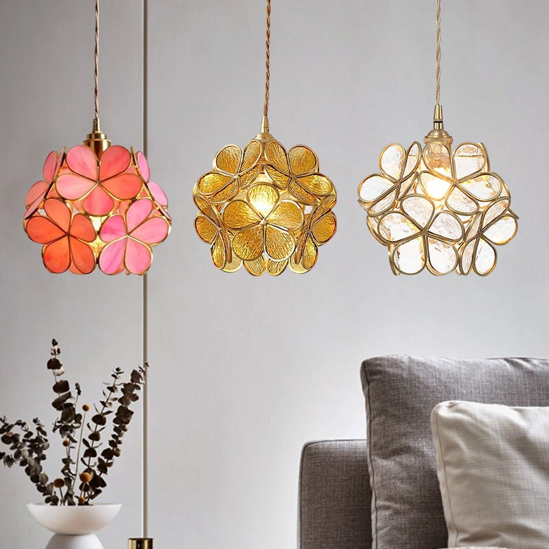 Nordic Brass Flower Petal Glass Pendant Light S10