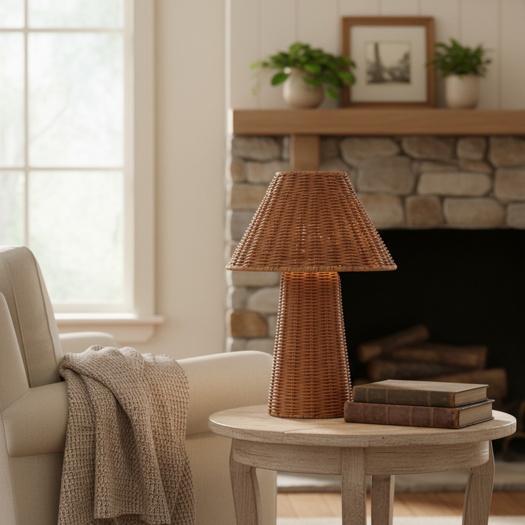 Wickara Sculptural Rattan Mini Table Lamp - Natural Woven Finish Suitable for Side Tables & Entryways T700