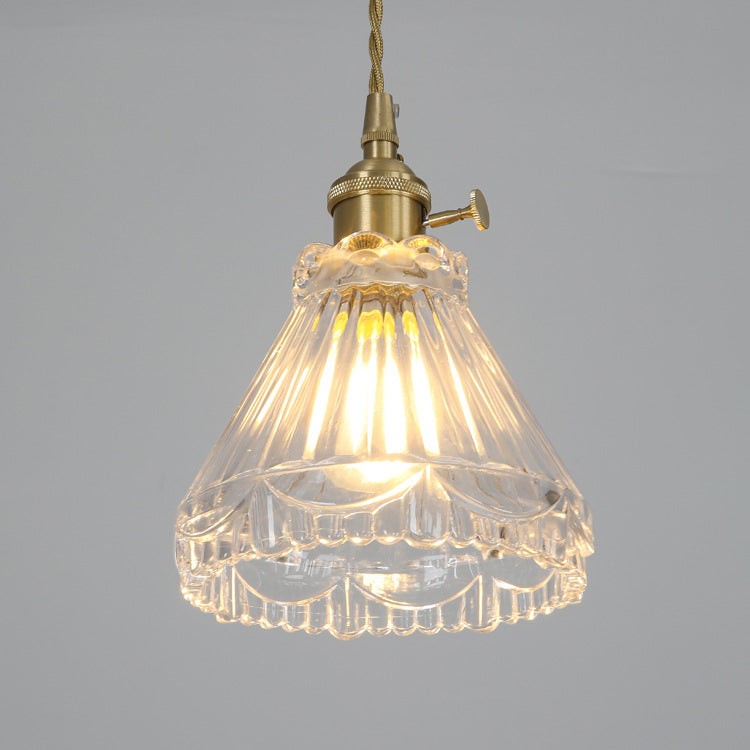 Traditional Japanese Brass Walnut Glass Ceramic Cylinder Conic Flower Bowl 1-Light Pendant Light For Dining Room T260