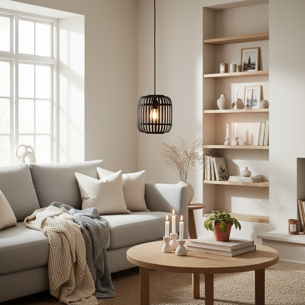 Yumeko Adjustable Bamboo Pendant Lamp - Natural Cage Ceiling Light Perfect for Living & Dining Rooms T999
