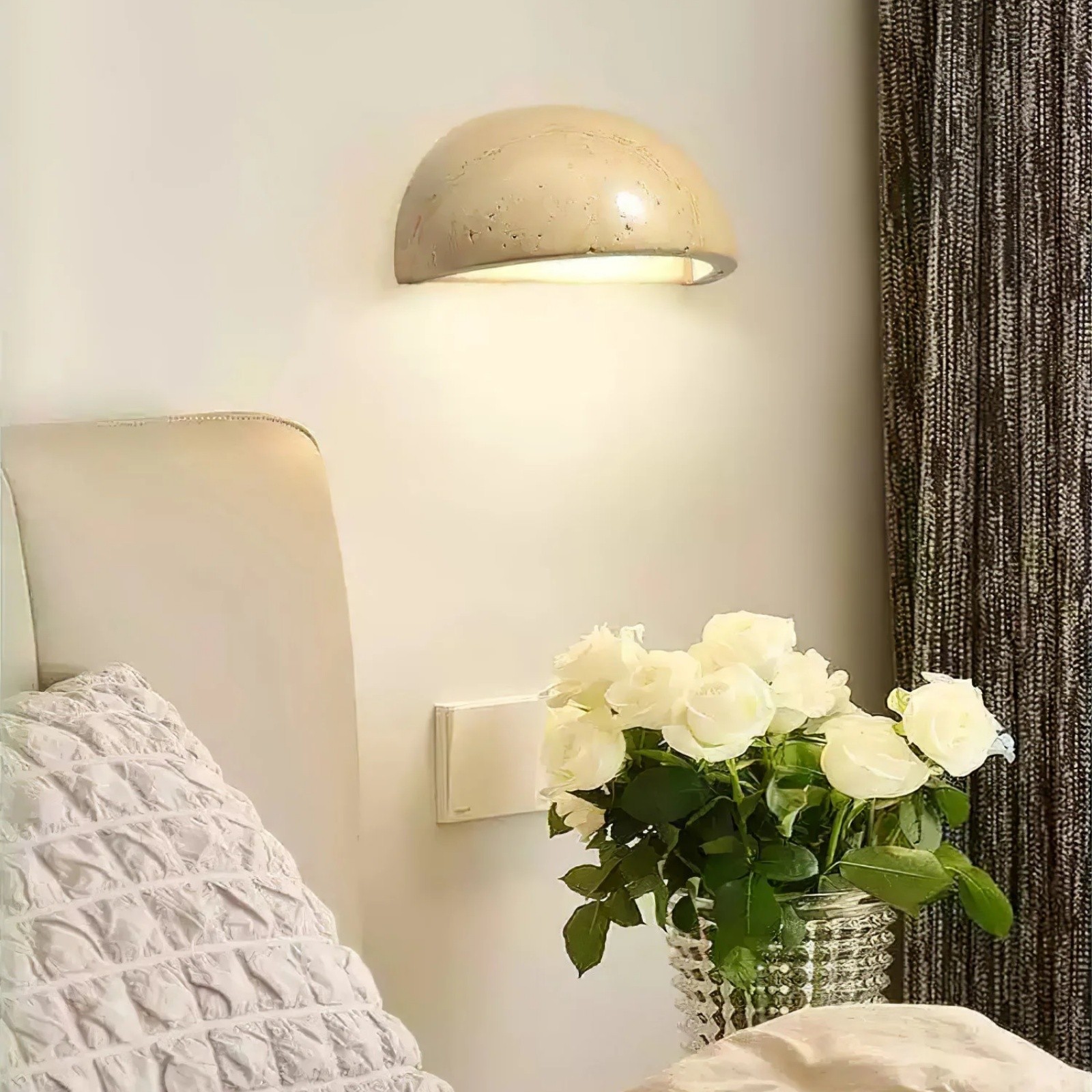Dome Travertine Wall Sconce – Natural Stone Half Sphere Light S305